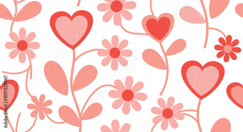 Floral Heart Garden: A delightful display of floral and heart motifs, blossoming in a harmonious array of soft hues, evoking feelings of love, spring, and the gentle touch of nature.