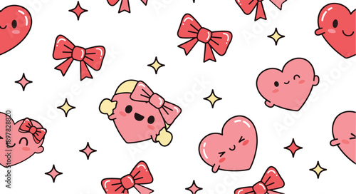 Heartfelt Adornments: A charming pattern of adorable hearts and bows dancing across the scene, a testament to pure love and joyful expression.