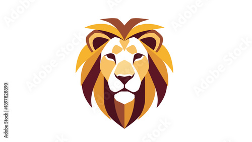 Geometric Golden Lion Head Logo Vector Design on White Background