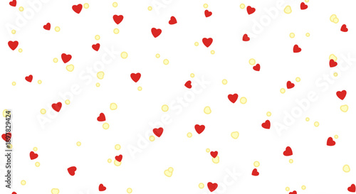 Red and yellow hearts on white background.