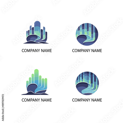 Modern Aurora Borealis Cityscape Logo Designs.