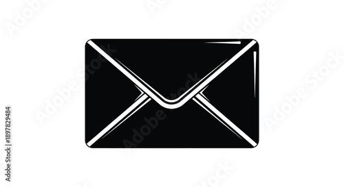 A simple flat design illustration of a black envelope with a white angled flap symbolizing communication high quality