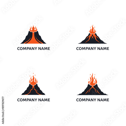 Volcano Eruption Logo Set.