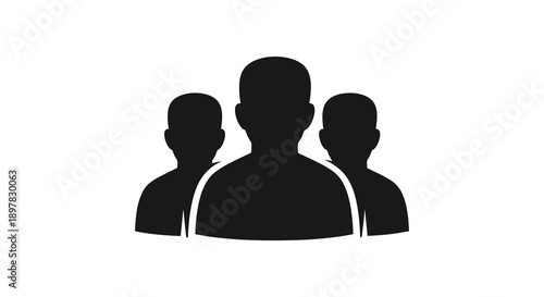 A simple black and white graphic depicts three silhouetted human heads arranged closely together representing a group