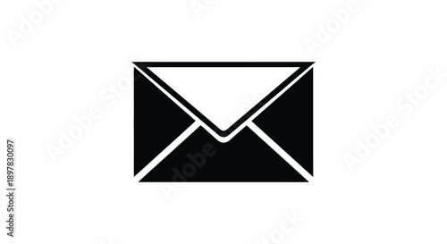 A stark black and white image depicts a simple envelope icon suggesting correspondence or digital mail high quality