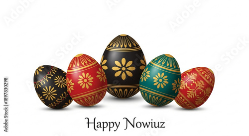 Colorful Easter Eggs with Traditional Pysanky Designs on White Background