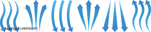 Air flow arrows set. airflow and ventilation, climate control, air direction circulation motion and strength signs. air direction signs. Air conditioning arrows. 