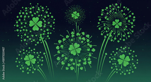 Green Shamrock Dandelion Flowers with Seeds on Dark Background
