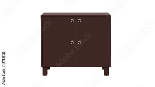 A compact dark brown cabinet with ring handles provides stylish storage for home or office interior design projects and furniture catalogs