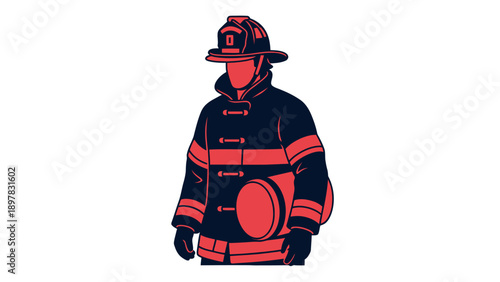Professional firefighter wearing protective gear and helmet, ready for emergency services, useful for public safety campaigns and fire department promotions