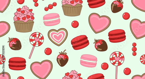 Colorful sweet treats and desserts pattern.
