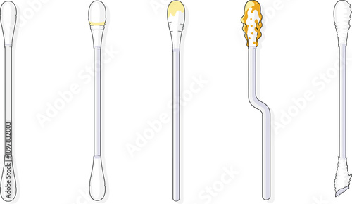 Cotton Swabs and Ear Cleaning Tools Set with Used Tips Wax Removal and Hygiene Accessories Isolated Vector Illustration