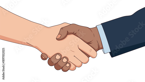 A professional handshake between two people, representing a mutually beneficial agreement, successful business deal, or respectful greeting for various corporate and social communication