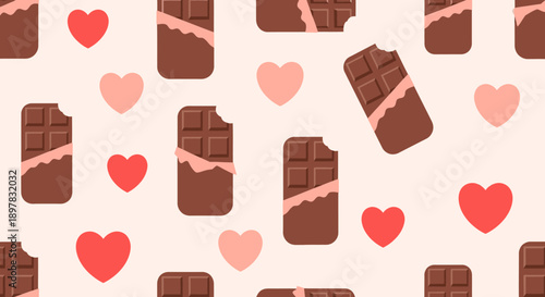 Chocolate bars and hearts pattern.