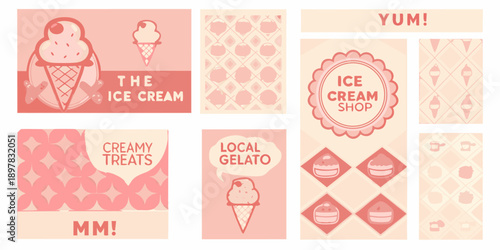 A collection of pink illustrated ice cream themed story highlight covers