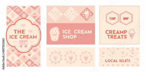 A collection of pastel pink and peach ice cream shop themed social media templates