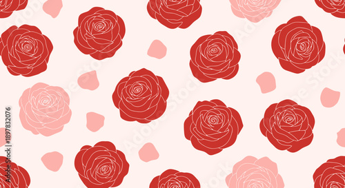 A pattern of red roses and hearts.