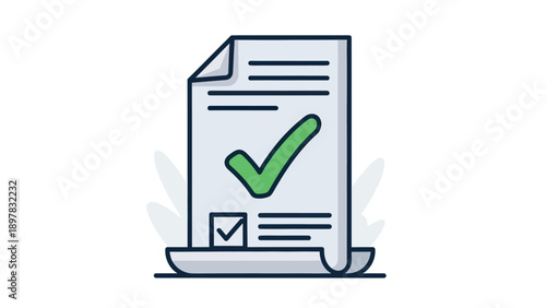 Approved contract paper featuring a large green tick indicating agreement and verification, suitable for corporate reports, website icons, and digital marketing materials