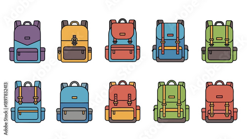 A vibrant collection of colorful backpacks suitable for school, travel, hiking, and daily adventures, perfect for educational resources and outdoor activity promotions