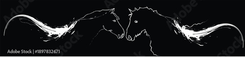 line art of  two horse horse vector in romantic mode 
