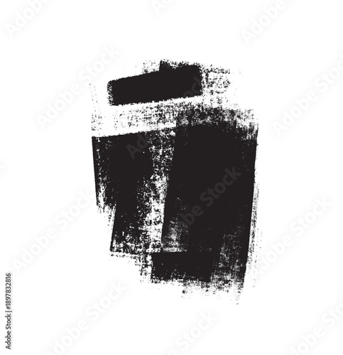 Grunge rolled ink stamp textures handmade with brayer. Letterpress vintage rough irregular rectangle vertical backgrounds Linocut relief printing shapes illustration transparent backdrop