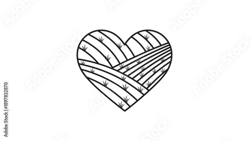 Heart Shaped Farm Fields Logo Icon for Agriculture and Nature Love