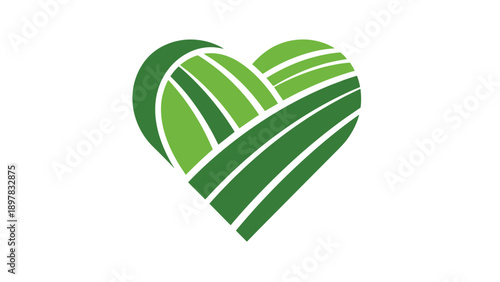 Green Fields in Heart Shape Symbolizing Love for Nature and Sustainable Agriculture