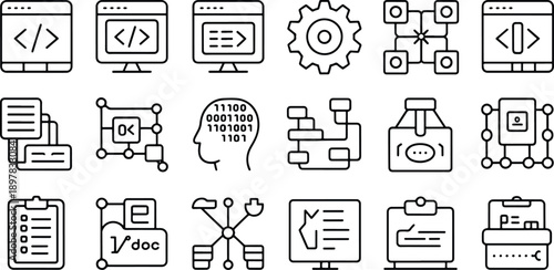 Set of Technology Icons for Web Development and IT