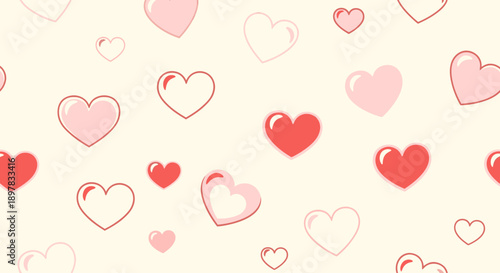 A pattern of red and pink hearts.