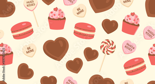 Valentine's Day sweets and heart pattern.