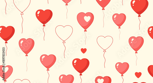 Red heart shaped balloons on cream background.