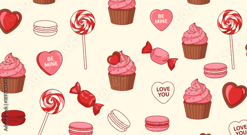 Colorful sweet treats and candies pattern.