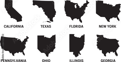 Silhouettes of US States Map