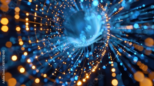 Abstract Light Trail Swirls in Vibrant Blue and Orange Colors, Creating a Dynamic and Energetic Background