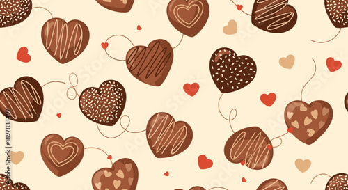 A pattern of brown and red hearts.