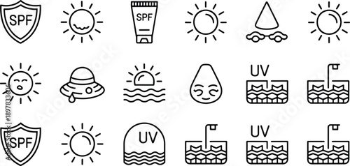 Sun Protection Icons Set for Summer Safety
