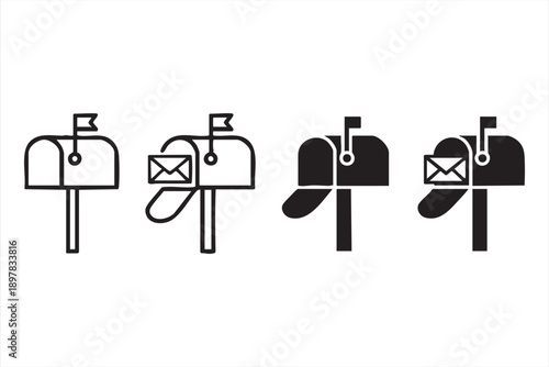 Black and White Mailbox and Envelope Vector Icon Collection