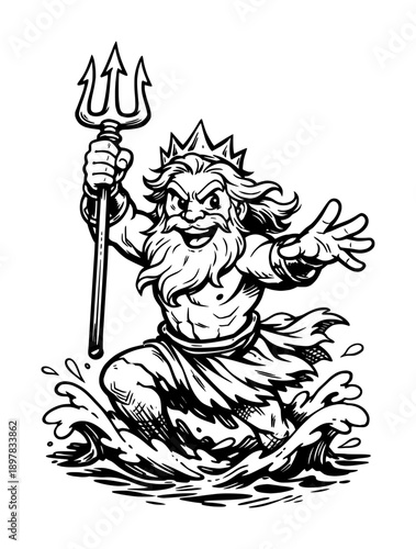 poseidon, god of sea - cartoon character - drawing (artwork 1)