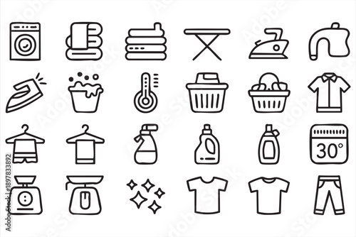 Laundry Care Icons for Washing, Ironing, and Cleaning Services