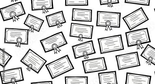 Creative Line Art Illustrations of Certificates Celebrating Achievements in a Professional Environment