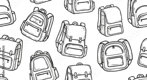 Dynamic Line Art Design Featuring School Backpacks in Repetitive Pattern Illustration