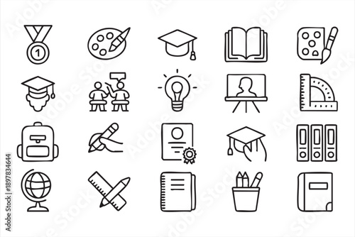 School and University Education Icons in Outline Vector Style
