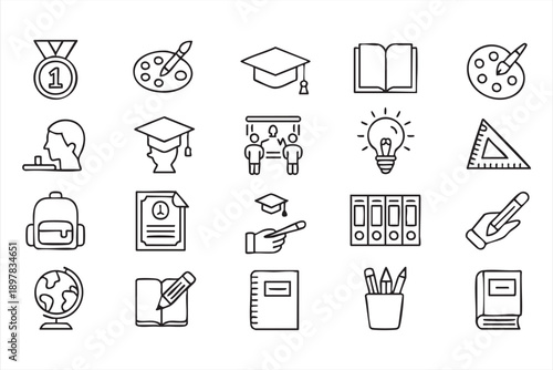 Academic Education Line Icons for Study and Knowledge Concepts