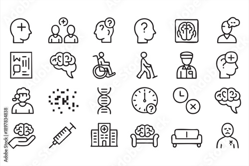 Mental Health and Medical Icons for Healthcare and Psychology