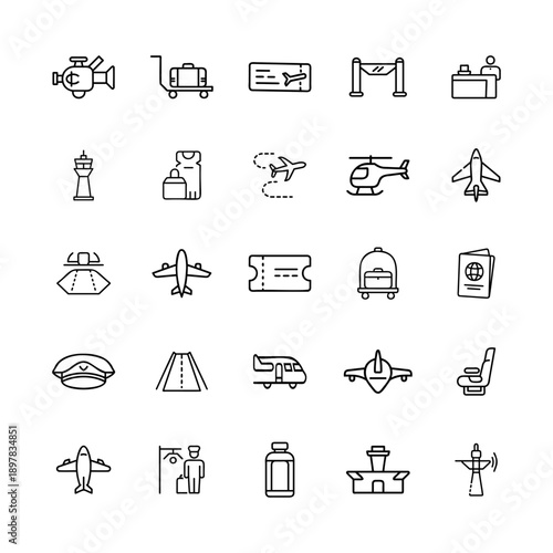 Aviation line icons set for airport navigation