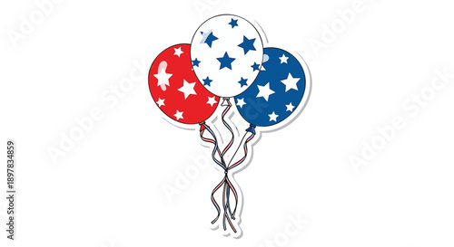 Vector patriotic balloons with star patterns, red white and blue, for Independence Day or 4th of July celebration, Isolated on transparent background, png
