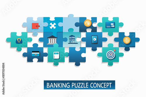 Banking and financial services represented as a connected puzzle concept