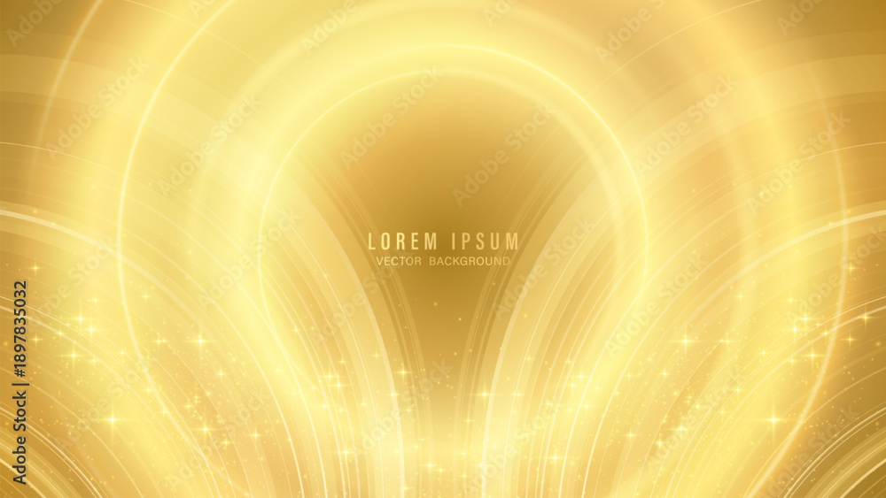 Fototapeta premium Luxury gold abstract vector background with glowing light curves and sparkles