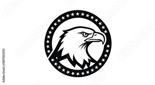 Vector American eagle head logo with stars, patriotic emblem or badge, for banner or poster, Isolated on transparent background, png