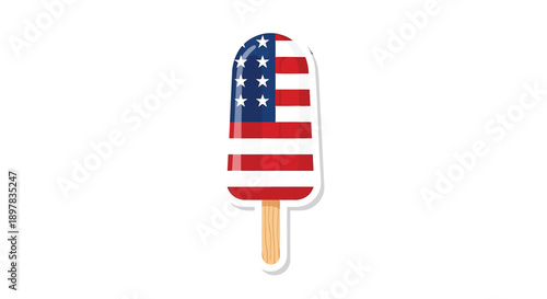 American flag popsicle, patriotic ice cream, star-spangled frozen treat, vector illustration for Independence Day or 4th of July celebration, isolated on transparent background, png